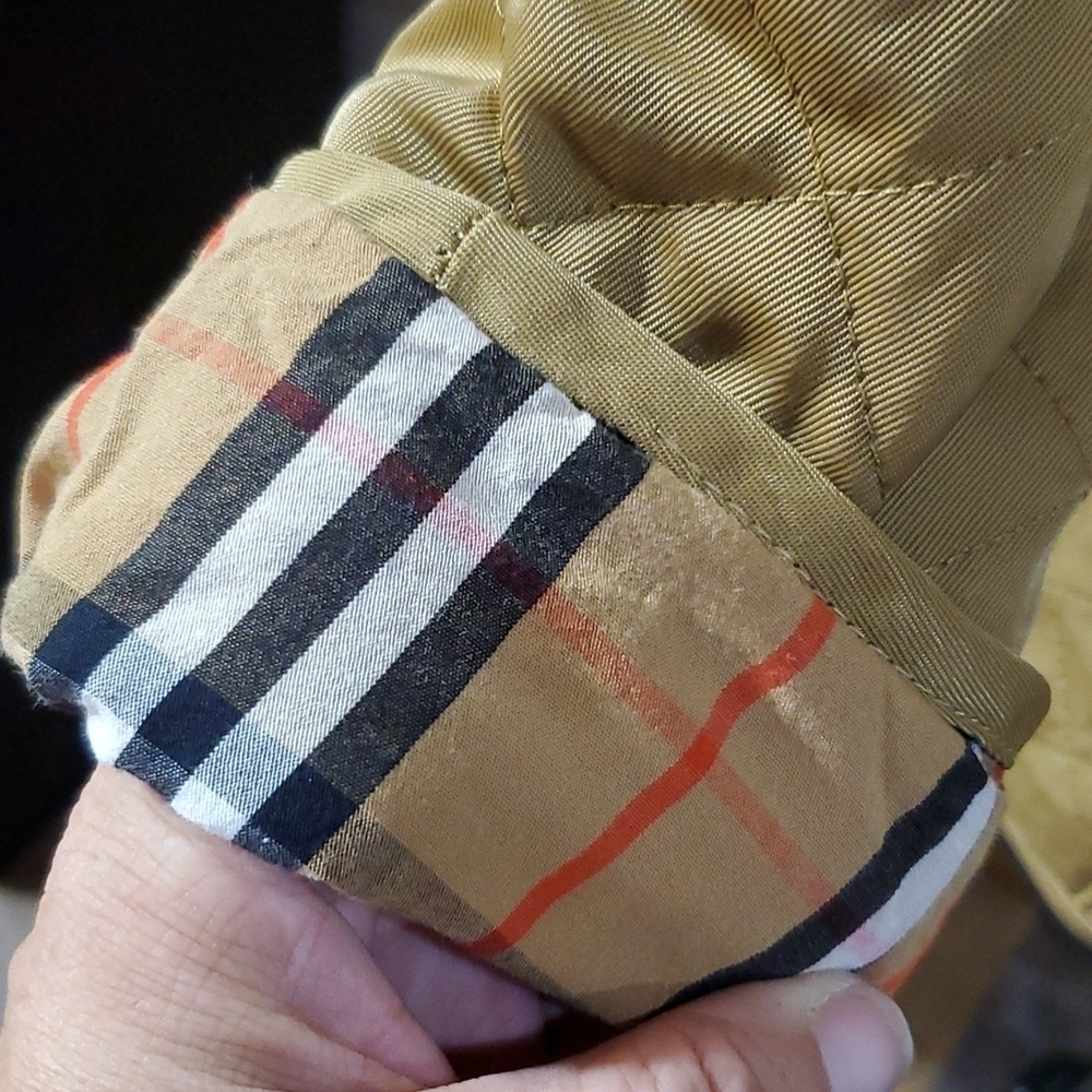 Burberry tan quilted cotton jacket coat nova check flip cuff and collar reverse - Picture 3 of 14